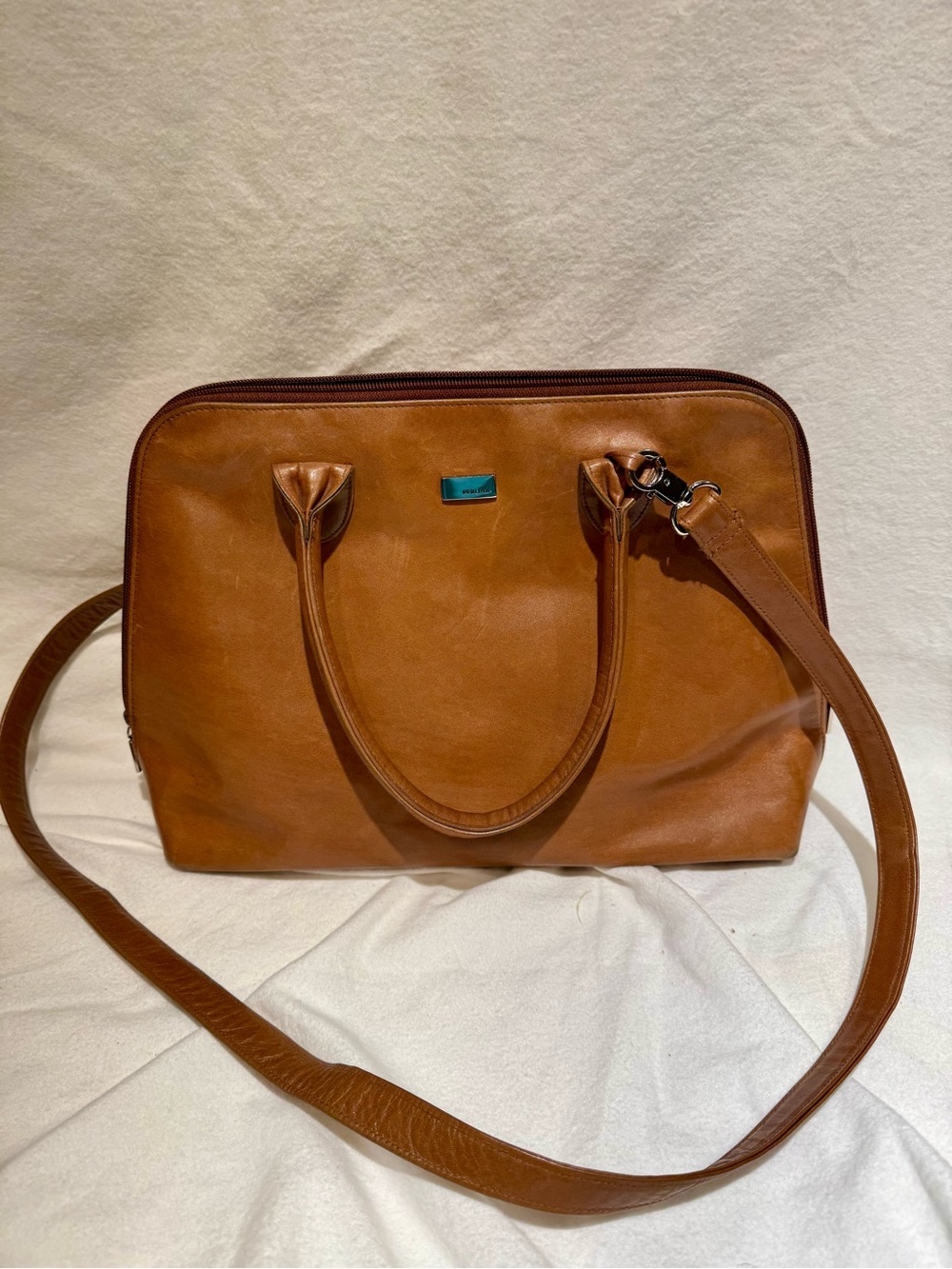 Perlina Cognac Genuine Leather Shoulder Satchel - Vintage